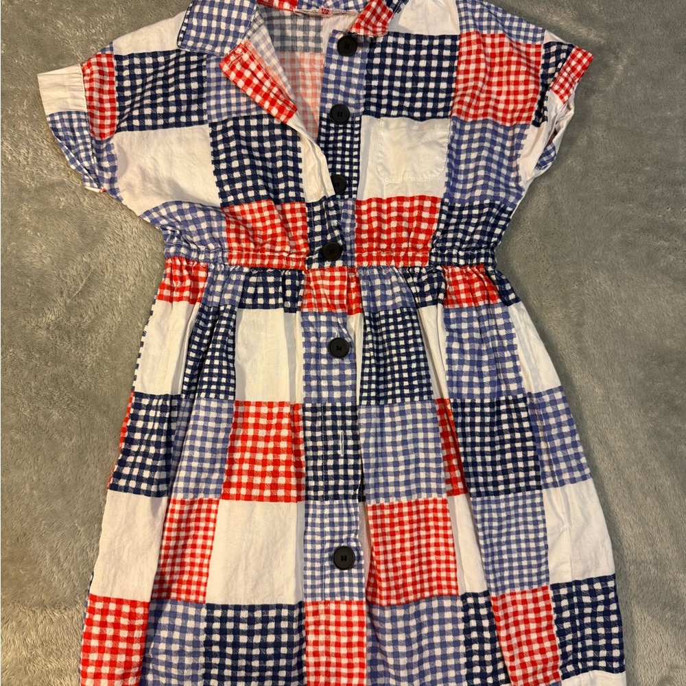 Designer Red and Blue Checkered Dress